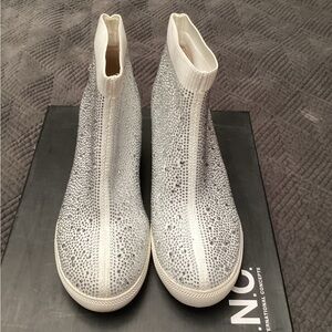 INC International Concepts White Ankle Booties with Crystal Embellishments